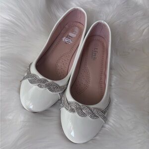 Link White Patent Ballet Flats with Crystal Braid Detail
